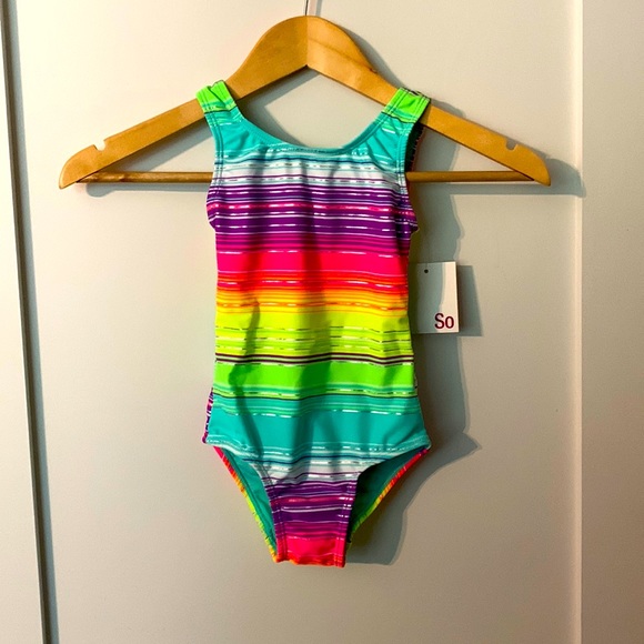 NWT! Rainbow Stripe Bathing Suit! Size 4 - Picture 1 of 5